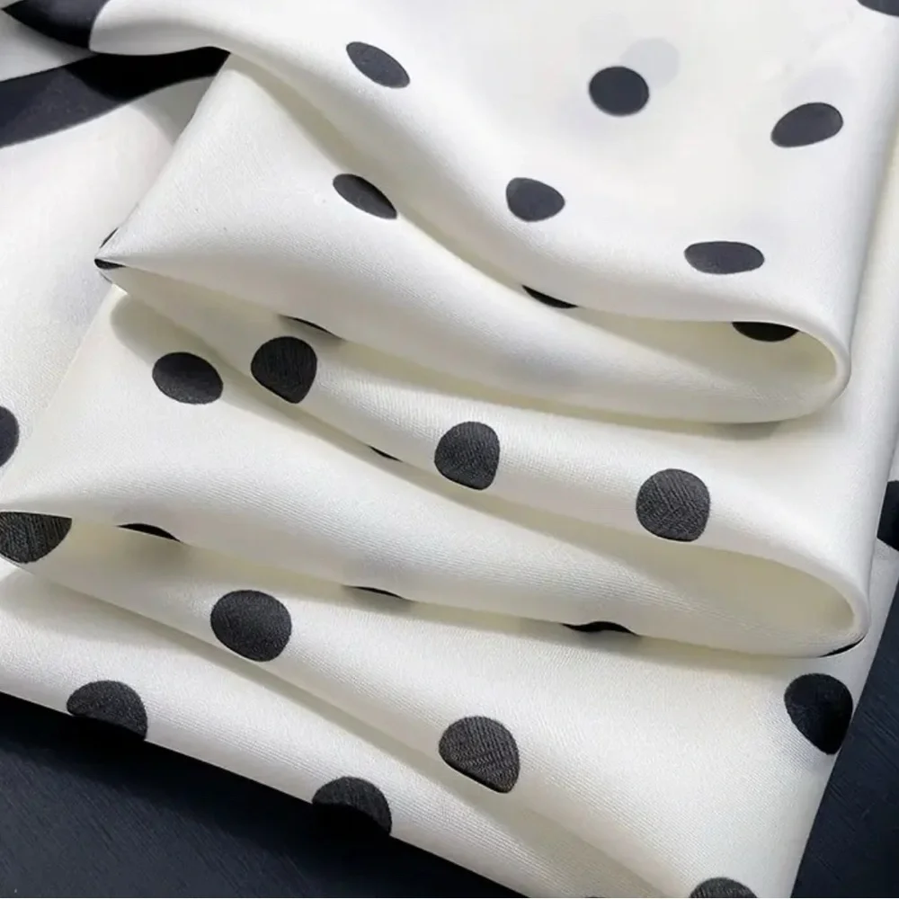Black & Ivory Polka Dot Satin Square Scarf | Neck Scarf, Hair Tie, Bag Accent - Picture 5 of 6